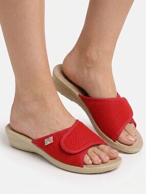 Fly Fot Woman's Red Wedge Sandals Fabric Slide Italy Comfort Summer Shoes Sz 40